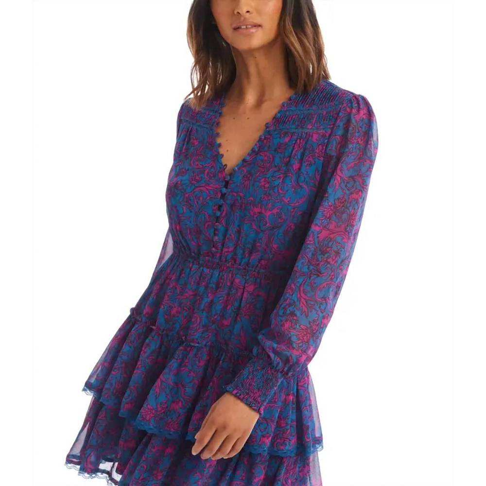 NEW ALLISON NEW YORK brooke ruffle tiered mini dress in botanical swirl - Picture 3 of 3